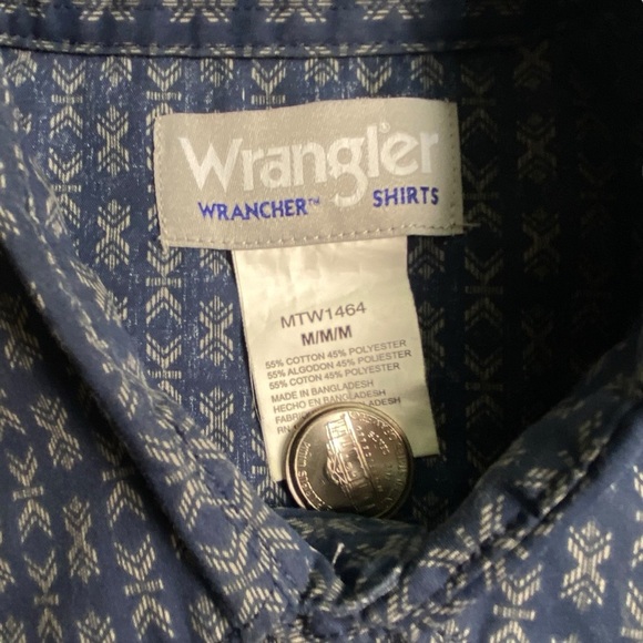 Wrangler Men's Blue/Grey Snap Button Shirt, M - Picture 4 of 7